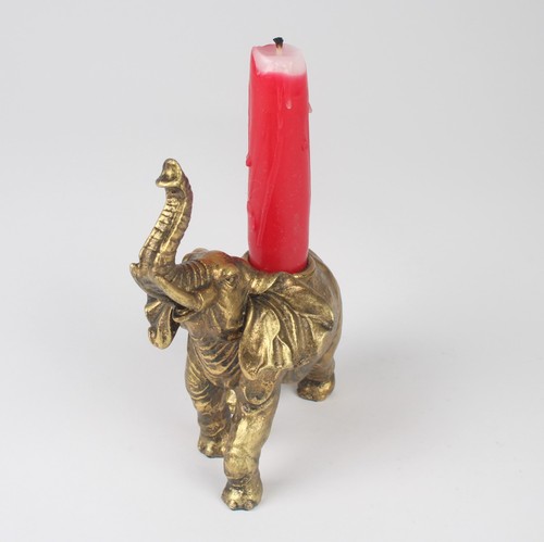 Resin Gold Angry Elephant Taper/Dinner Candle Stick Holder Antique Animal Statue - Picture 5 of 7