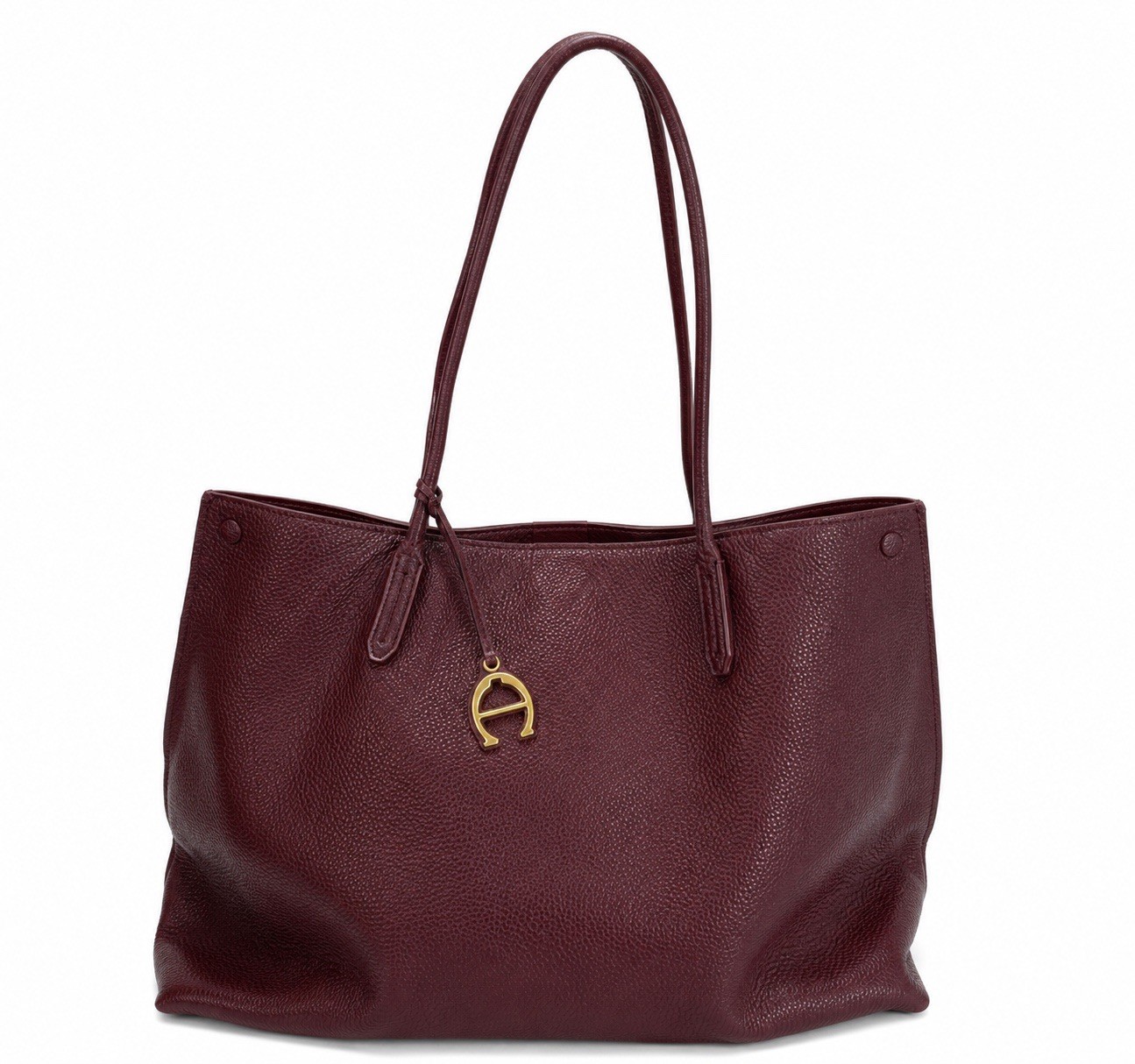 Aigner Burgundy Pebbled Leather Tote Bag Large Shoulder Purse