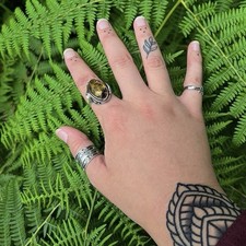 Vintage Sterling Silver Unique Natural Gemstone Green Baltic Amber Ring