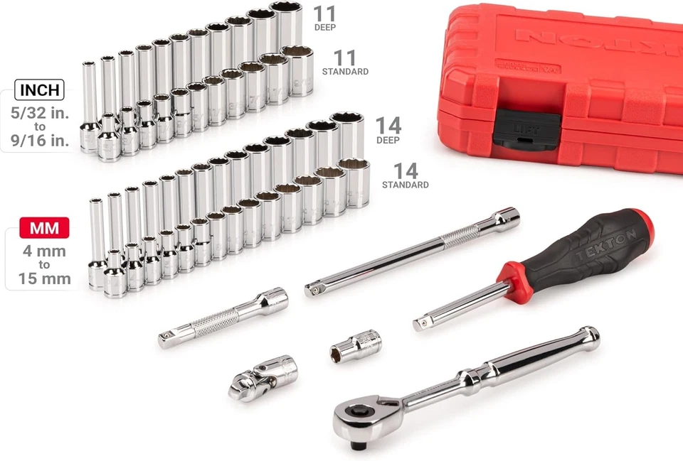 TEKTON 1/4 Inch Drive 12-Point Socket and Ratchet Set, 56-Piece Onesize  - Image 2 of 4