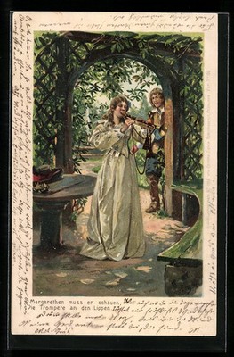 Künstler-AK Behüt Dich Gott!, Trompeter muss Margarethe schauen, die Trompete a 