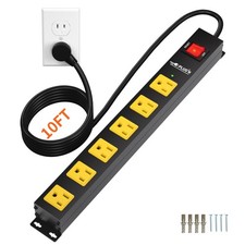 6 Outlet Metal Power Strip 2700J Surge Protector 10FT Long Cord Flat Plug