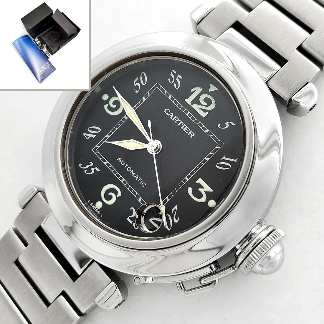 Cartier de Pasha C Black Arabic Dial Steel 35mm Watch 2324 W31043M7