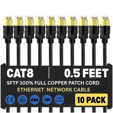 Cat8 0.5ft SFTP Ethernet Patch Cord   100 Pure Copper LAN Cable, Pack 10 
