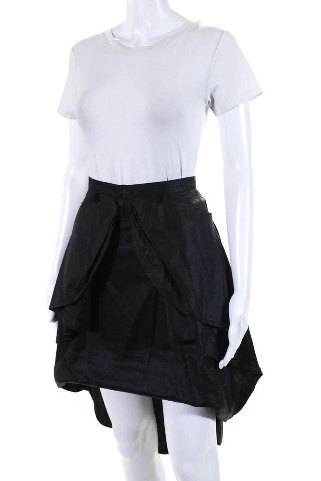 Falda Cynthia Rowley para mujer negra de algodón forrada en seda detalle drapeado alta-baja talla 0 Foto 2 de 4