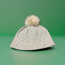 C.C Exclusives Womens Winter 100% Wool Hat with Rhinestones and Pom Pom,  Cream
