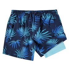 Kanu Surf Boys Adventure Swim Trunks Navy Blue Tropical Palm Size 9-10 NWT