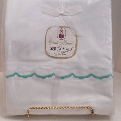 Springmaid Combed Percale Double Flat Sheet 81 x 108 White/Green Trim Cotton