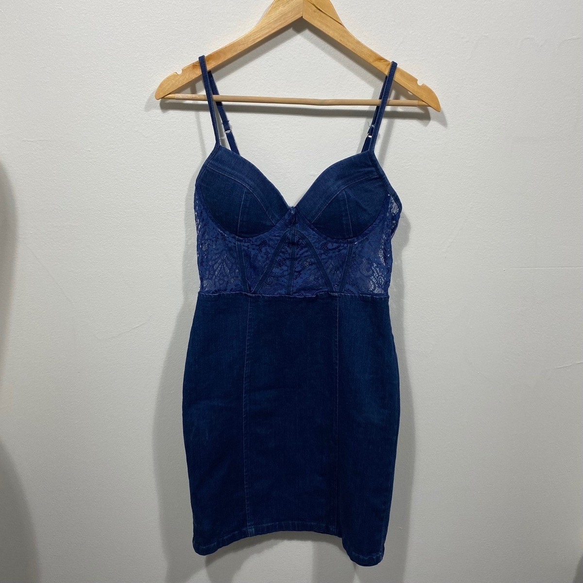 Haute Monde Y2K 90s Denim Lace Corset Dress Coquette Sheath Mini Size Small  | eBay