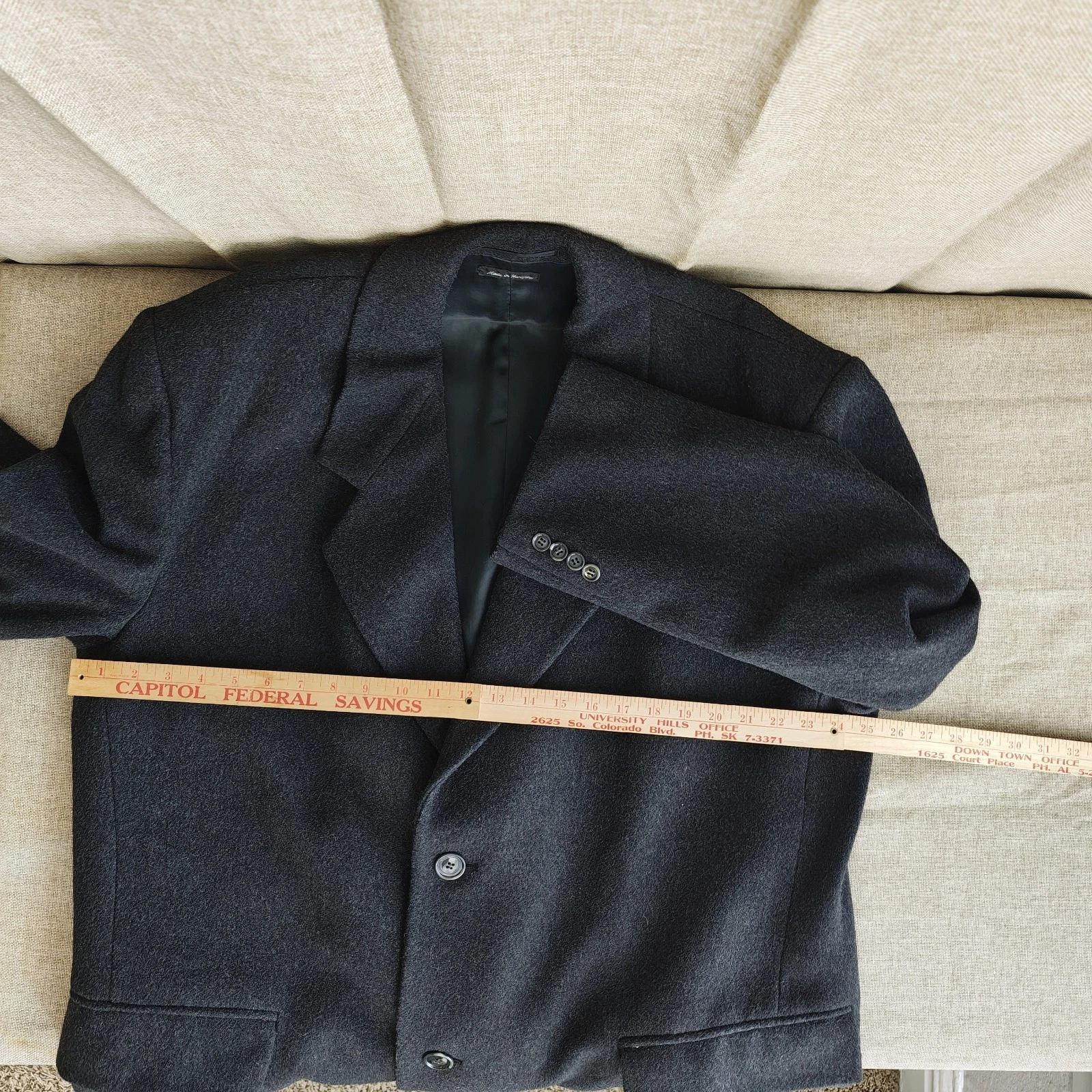Vintage 90s Stafford Mens 100% Wool Overcoat Size 50L Charcoal Single-Breasted image 5