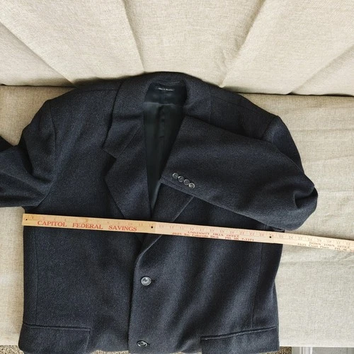 Vintage 90s Stafford Mens 100% Wool Overcoat Size 50L Charcoal Single-Breasted image 5