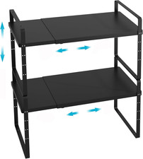 2 Pack Expandable Cabinet Storage Shelf Organizer Rack, Heavy Duty Steel Metal S