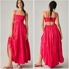 New!Anthropologie Let Me Be Magenta Pink Cutout Tiered Maxi Dress