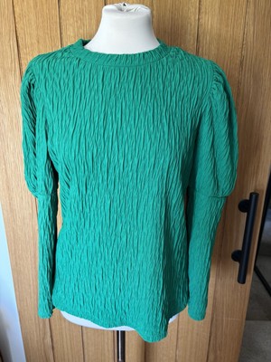 Savida Green Crinkled Long Sleeve Puff Shoulder Top Large EU 42 UK