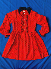 Vintage 50s 60s Red Dress Polka Dots Ruffles 6X Retro Cottagecore Rockabilly