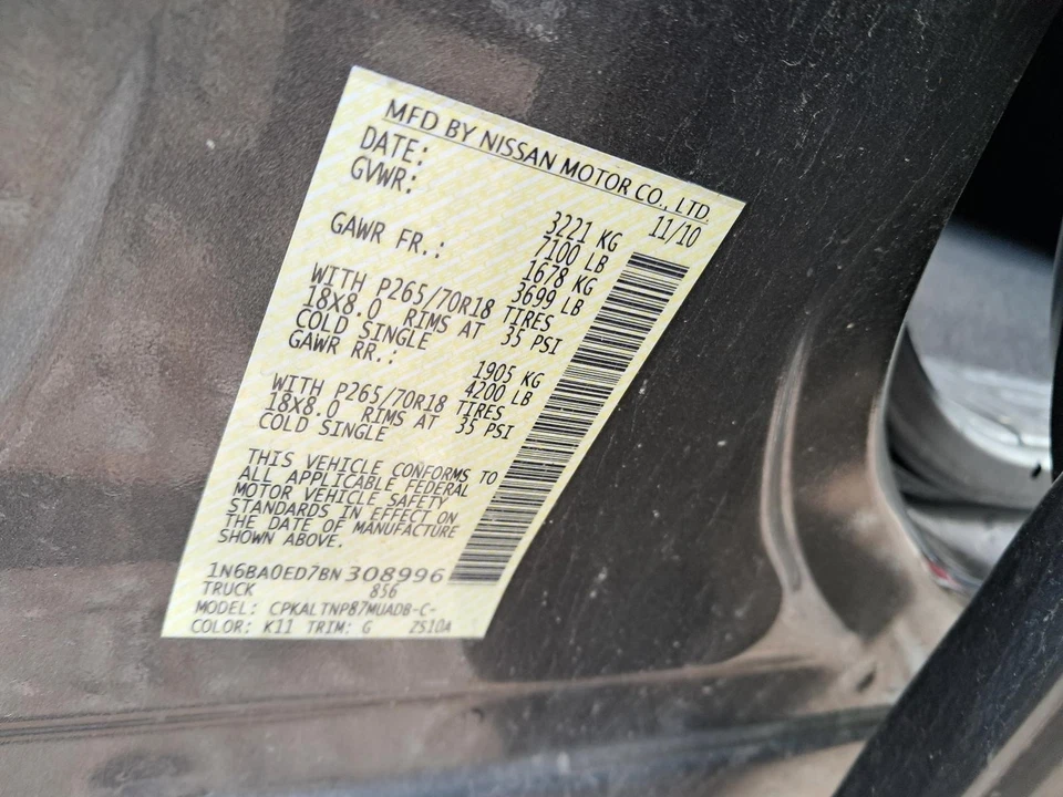 Panel de moldura interior de puerta delantera derecha usado se adapta a: Nissan Titan 2011 grado A Foto 4 de 4