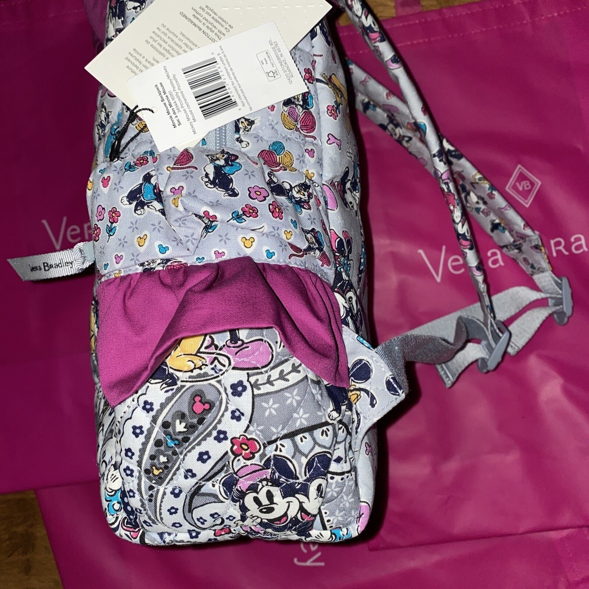 New Nwt Gray Vera Bradley Minnie Mouse Backpack Ears Pink  display picture 2