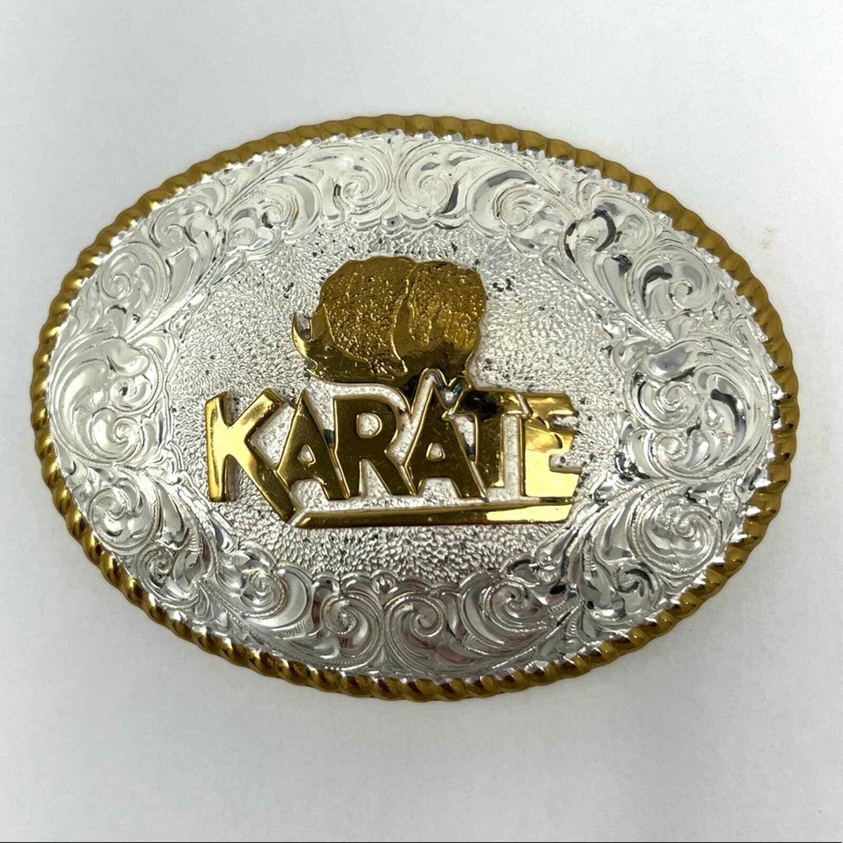 Crumrine silver and gold silverplate Western belt buckle Vintage CRUMRINE Gold on Silver Plated Horse Cowboy Belt Buckle main image 4