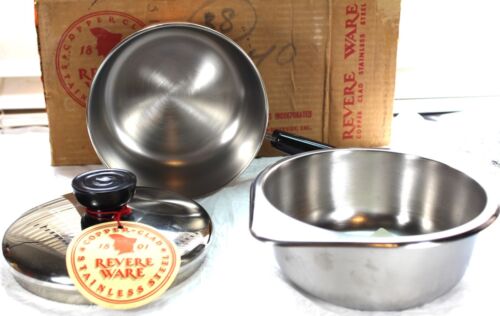 Rare NIB Revere Ware Pre-1968 1 Qt Saucepan Copper Bottom 1.5 Pint Double Boiler - Picture 3 of 18