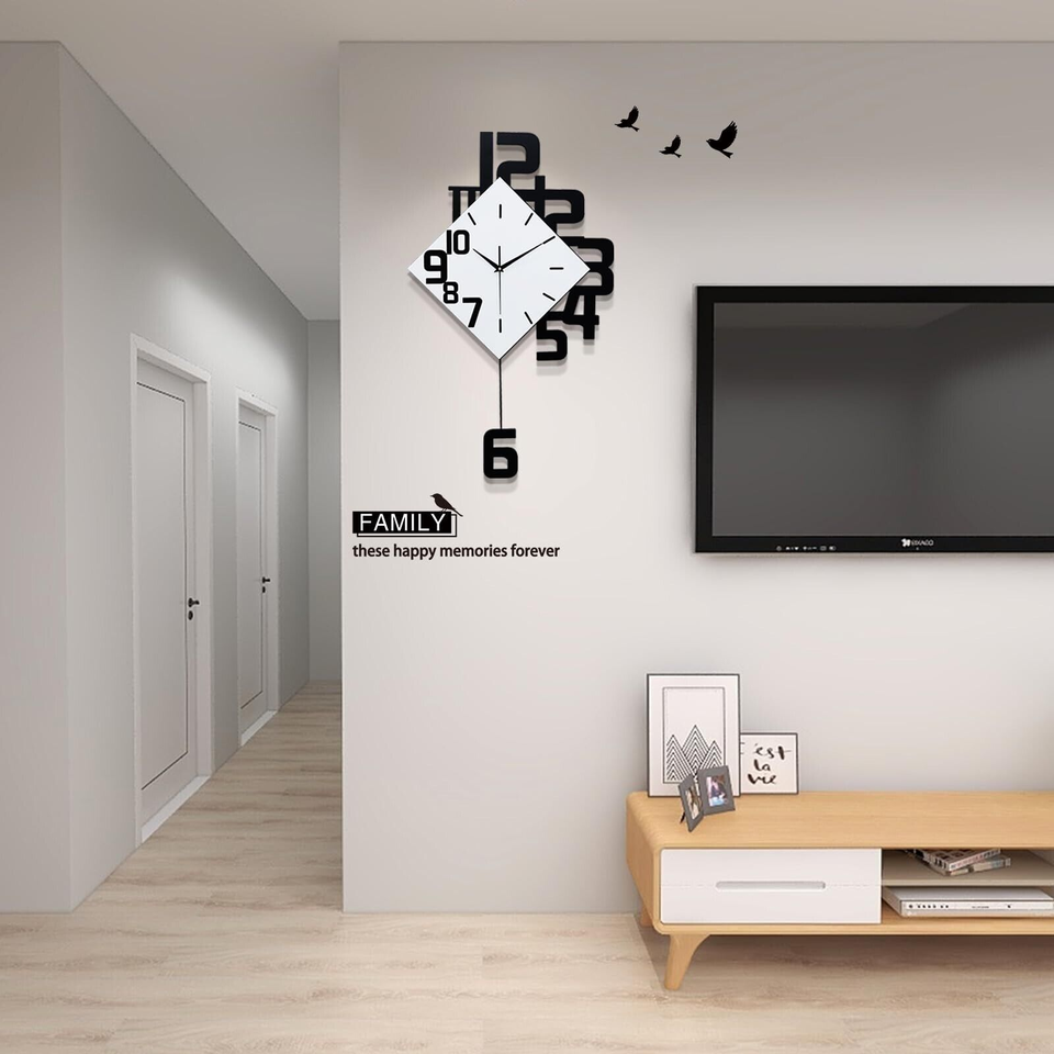 FLEBLE Large Wall Clocks for Living Room Decor Silent Pendulum Battery