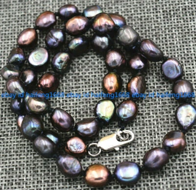 Natürlich 7-8/8-9/9-10mm Schwarz Süßwasser Kultiviert Barock Perle Halskette 18" - Bild 1 von 4