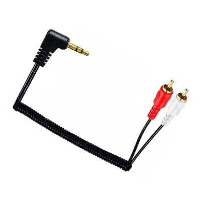 DC 3.5mm TRS Male Right Angle to Dual RCA Male Stereo Audio Coiled Spiral Cable