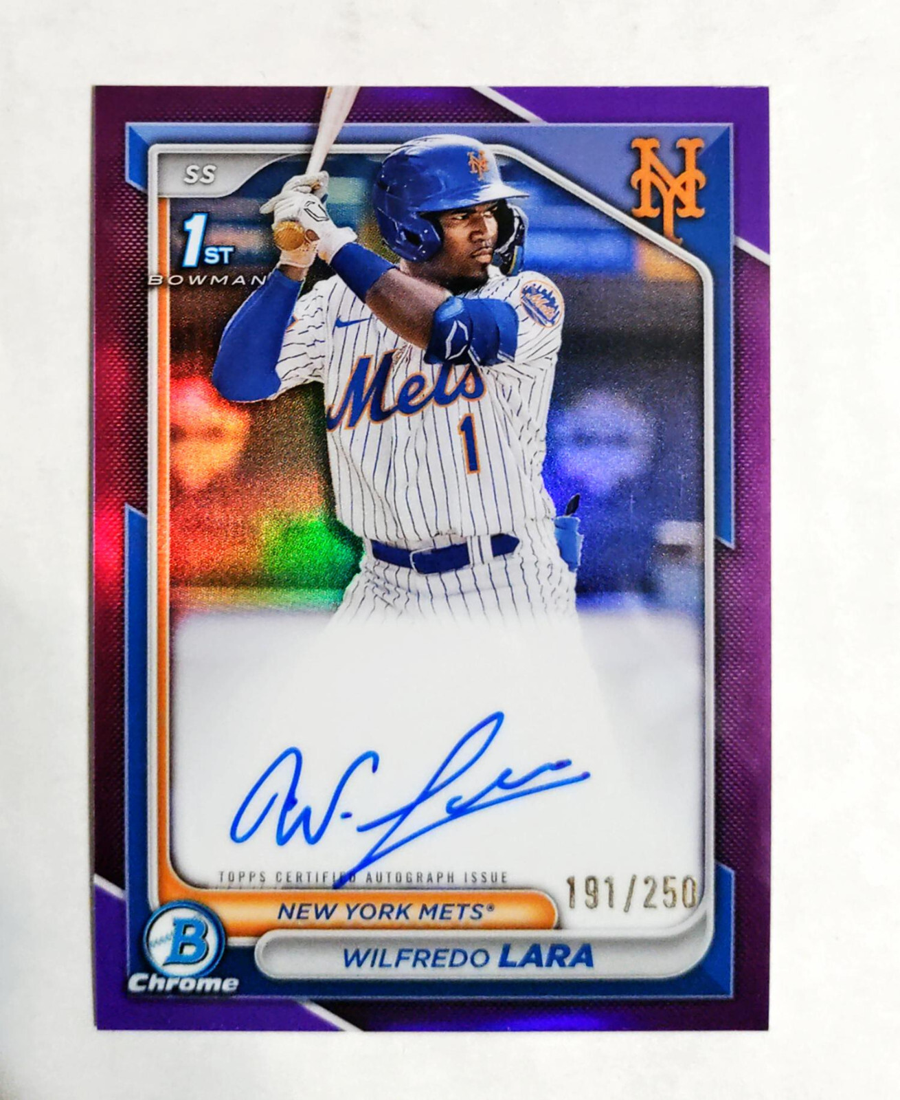 Wilfredo Lara 2024 1st Bowman Chrome AUTO Prospect PURPLE REFRACTOR 191/250 z26