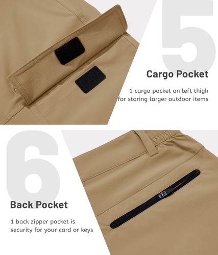 TACVASEN Herren Wandershorts Schnelltrocknend Outdoor mit Multi Taschen Khaki XL - Picture 5 of 6
