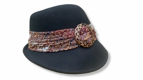 Scala Fedora Hat Black Wool w/ Scarf 