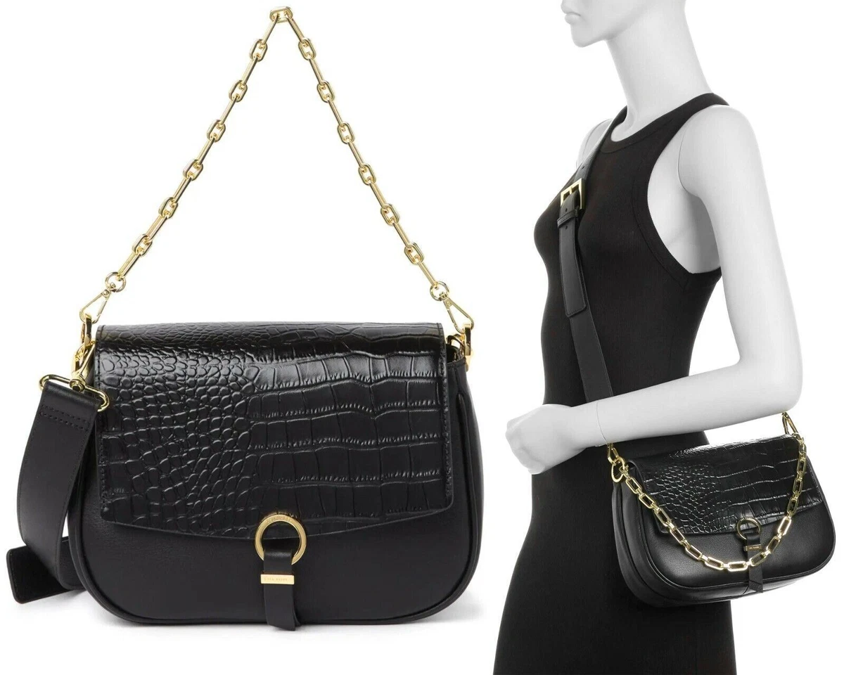 Ted Baker Loop and Tab Grainy Leather Crossbody Shoulder Bag Black