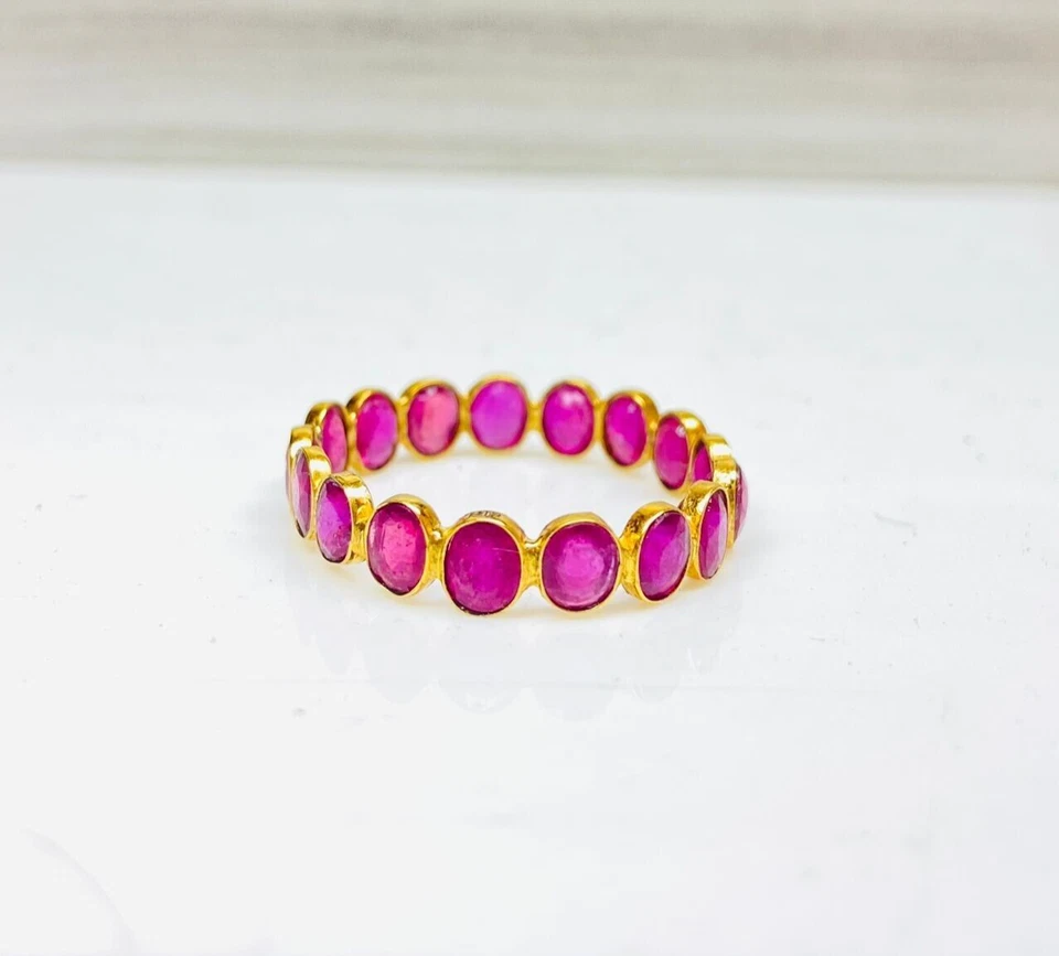 Anillo Banda Piedras Preciosas Rubí Oro Sólido 10K Joyería Regalo Tamaño Disponible Foto 2 de 4