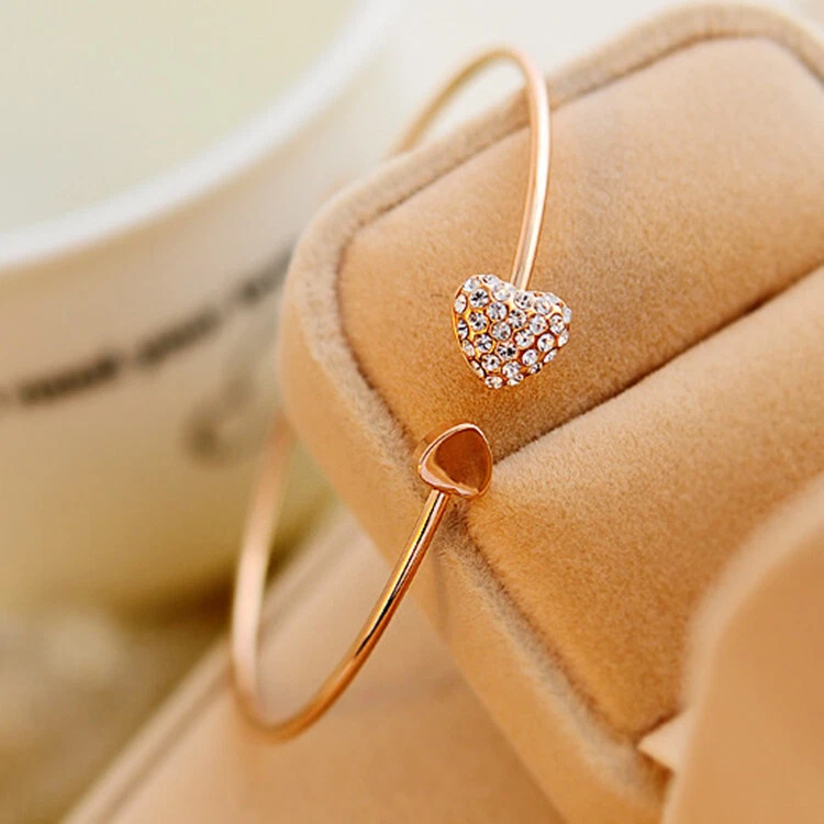 Women s Swarovski Gold Sterling Silver Plated Crystal Love Heart Bracelet Bangle