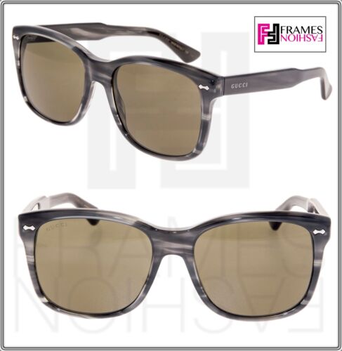 GUCCI 0050 Classic Square Grey Stripe Sunglasses GG0050 Vintage Unisex 004 - Afbeelding 1 van 8