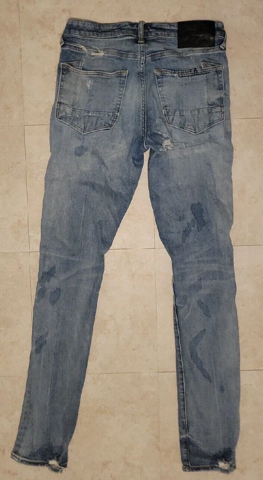 PRPS Le Sabre Slim Stretch Tapered Fit Jeans Blue Distressed Ripped Holes 30x32 - Image 2 of 4