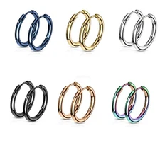 Stainless Steel Hinge Action Seamless Hoop Pair Earrings 14mm Wide 20GA Earrings