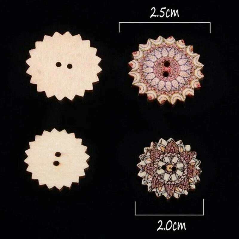 Wooden Round Sewing Buttons DIY 100Pcs Craft  Wood Flower  Holes 2  Scrapbooking - Image 3 of 4
