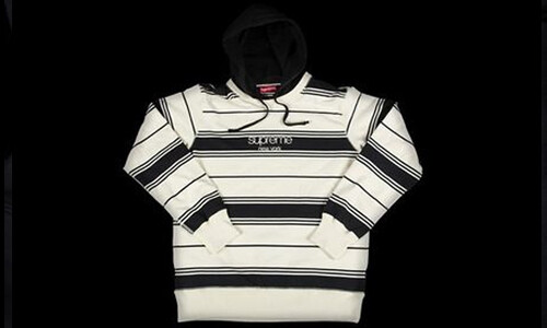 BRAND NEW FW16 SUPREME STRIPED HOODED CREWNECK BLACK L XL HOODED