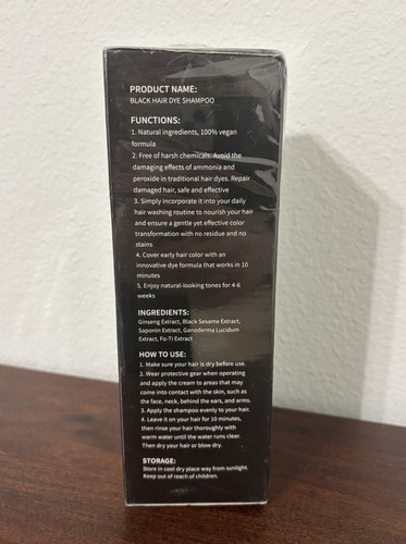 Nova Hair Instant Black Dye Shampoo, 200ml Gentle Hair Color Shampoo New SEALED - Picture 2 of 3