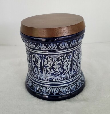 Vintage Tobacco Jar Humidor German Marzi & Remy Blue Ceramic Cannister