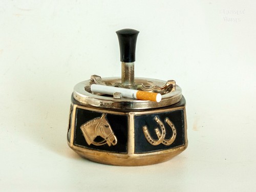 Brass Horse Theme Spinning Push Button Ashtray 1960s/70s Equestrian Vintage - Picture 7 of 13
