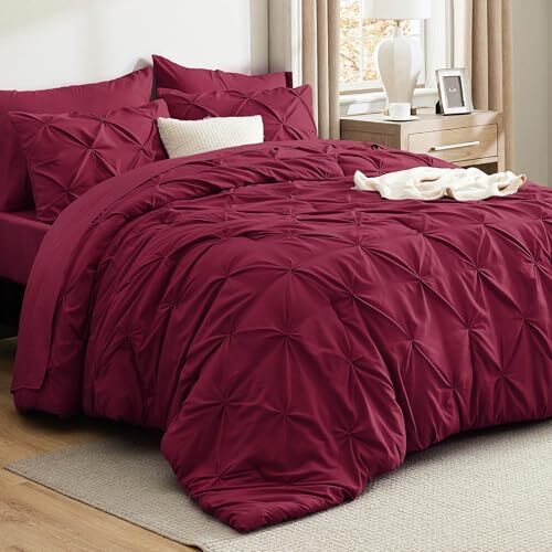 Comforter Set Dark Red Burgundy - Bed in a Bag Size 7 Queen 12 - Dark Red-image