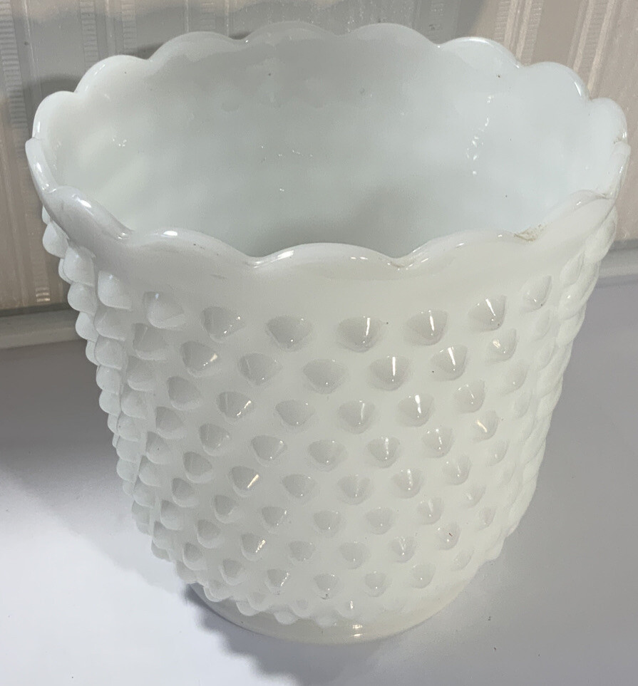 Vintage Fire King HobNob Milk Glass Petal Vase Candle Holder 5.25