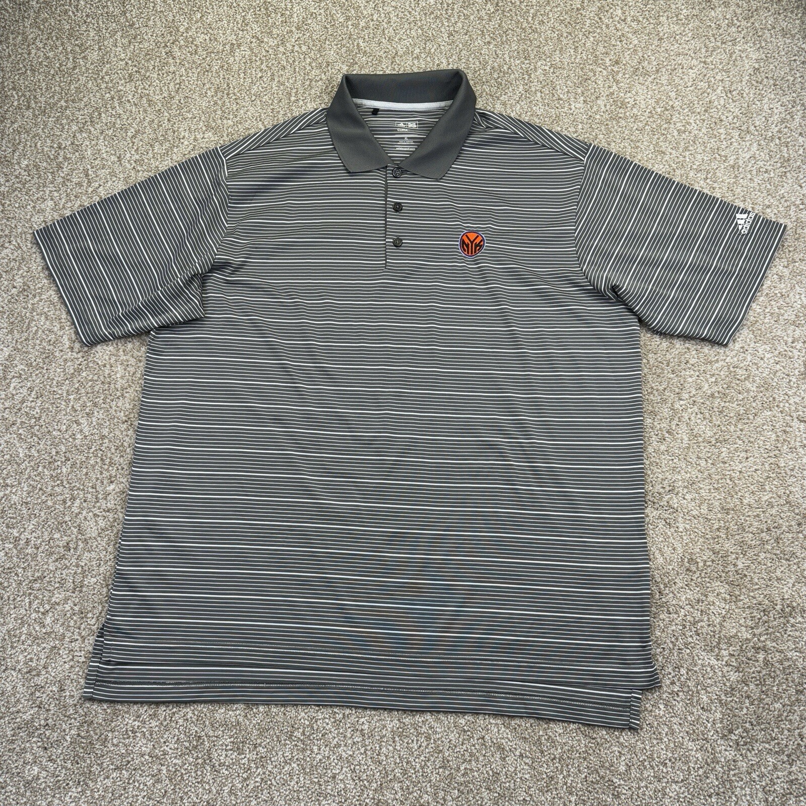 New York Knicks Polo Shirt Mens XL Gray White Stripes Short Sleeve Adidas NBA