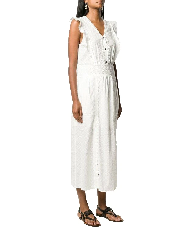 Maxi abito Coach Broderie Anglaise bianco pizzo taglia 8 donna nuovo con etichette $695 orlo con volant