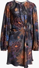 FARM Rio Sparkle Flowers Long Balloon Sleeve Minidress Boho Size XXS NWT
