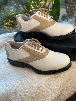 FootJoy GreenJoys Golf Shoe Womens Size 7 M White Tan Saddle Soft Spike 48401