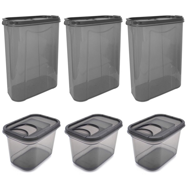6Er Set Vorratsdose 3X 1,3 L & 3X 2,8 Liter SchüTtdose Grau Aufbewahrungsdose-image