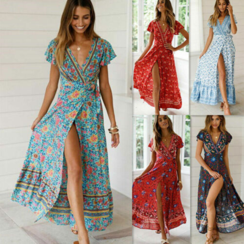 Woman Maxi Dress Plus Size Beach Kaftan Long Wrap Dress Summer Holiday Floral - Afbeelding 1 van 21