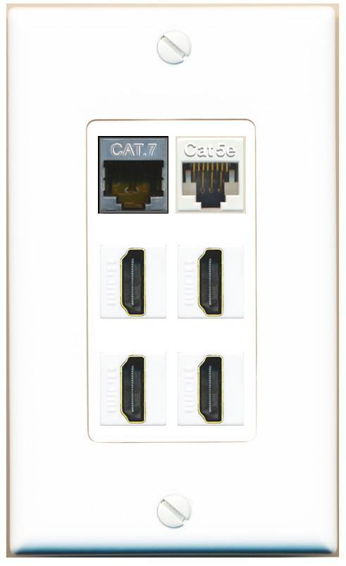 6 Port 1 Gang Jack Face Cover Coupler CAT5E-WHITE CAT7 4 HD Wall Plate