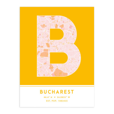 Bukarest Rumänien Stadtplan Typografie ungerahmter Wandkunstdruck 18 x 24 Zoll